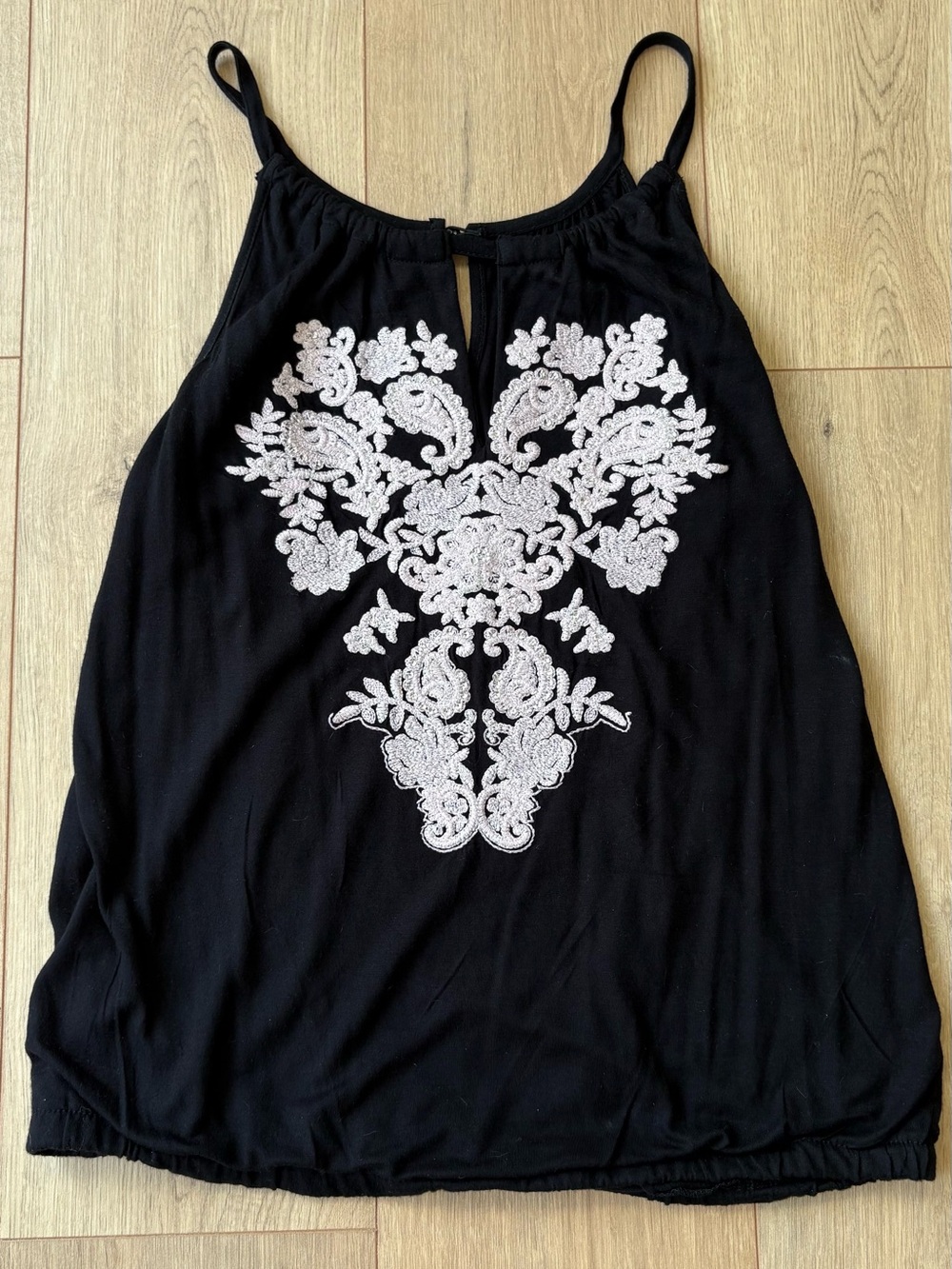 INC International Concepts Black Camisole with White Embroidered Front